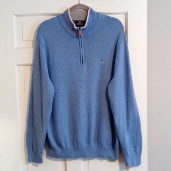 🐳Vineyard Vines🐳 - Blue/Pink Quarter Zip Sweater - Picture 1 of 11